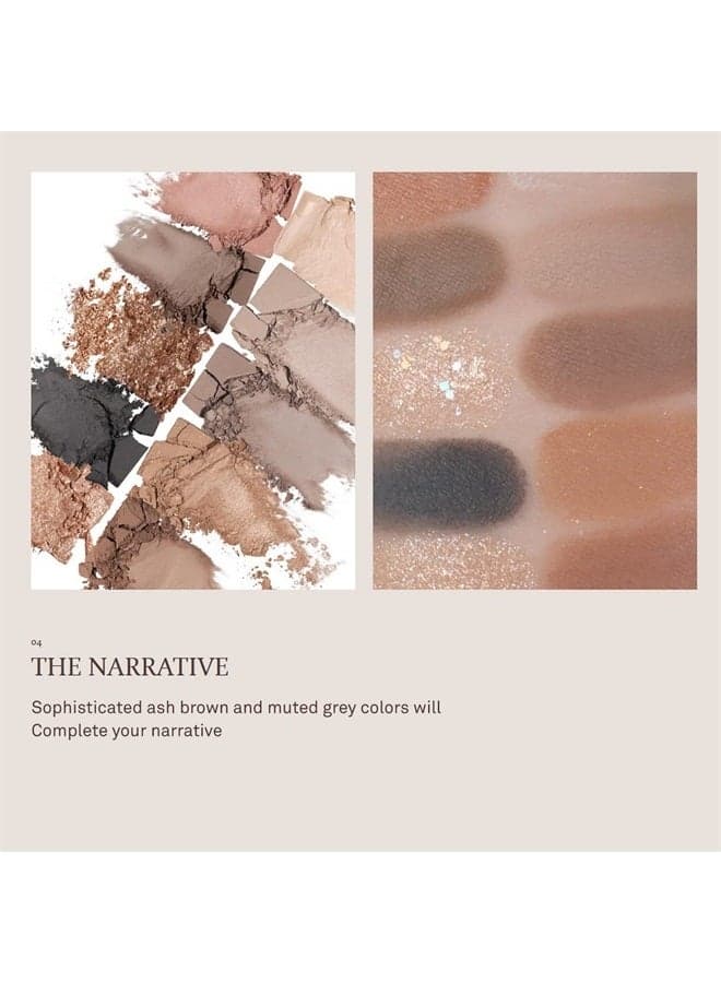 New Depth Eyeshadow Palette #The Narrative - 10 Colors Eyeshadow Palette, Ash Brown & Muted Gray, Highly-Pigmented, Nudes Warm Neutral Smoky Eye Makeup, Eye Primer, Matte, Shimmer, Glitters
