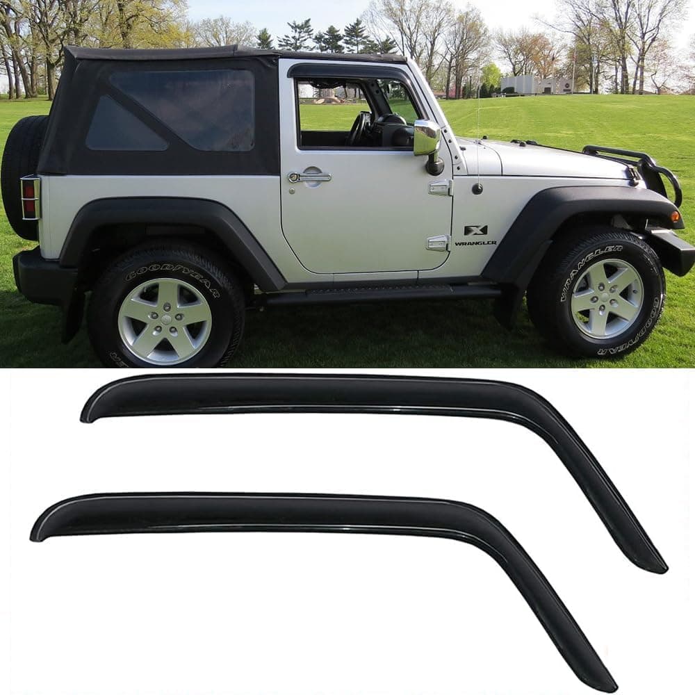 Puermto Original Side Window Wind Deflector Set for 2007-2018 Jeep Wrangler JK 2-Door