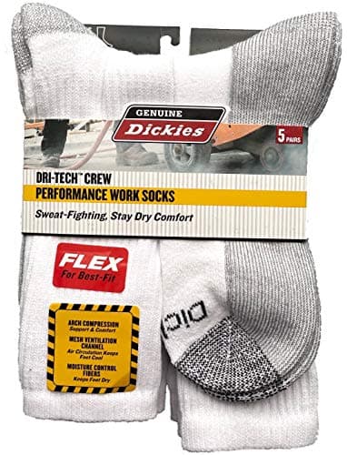 Dickies Genuine Mens 5pair Crew Style Work Socks White with Grey 612