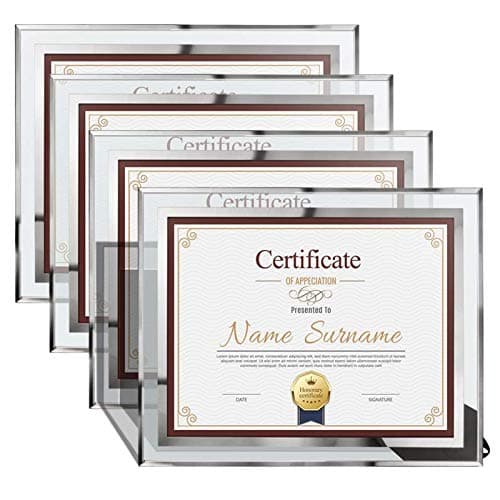 Schliersee 8.5 x 11 Certificate Document Frame Diploma Glass Picture Frames Only for Tabletop, Pack of 4, For Christmas Gift