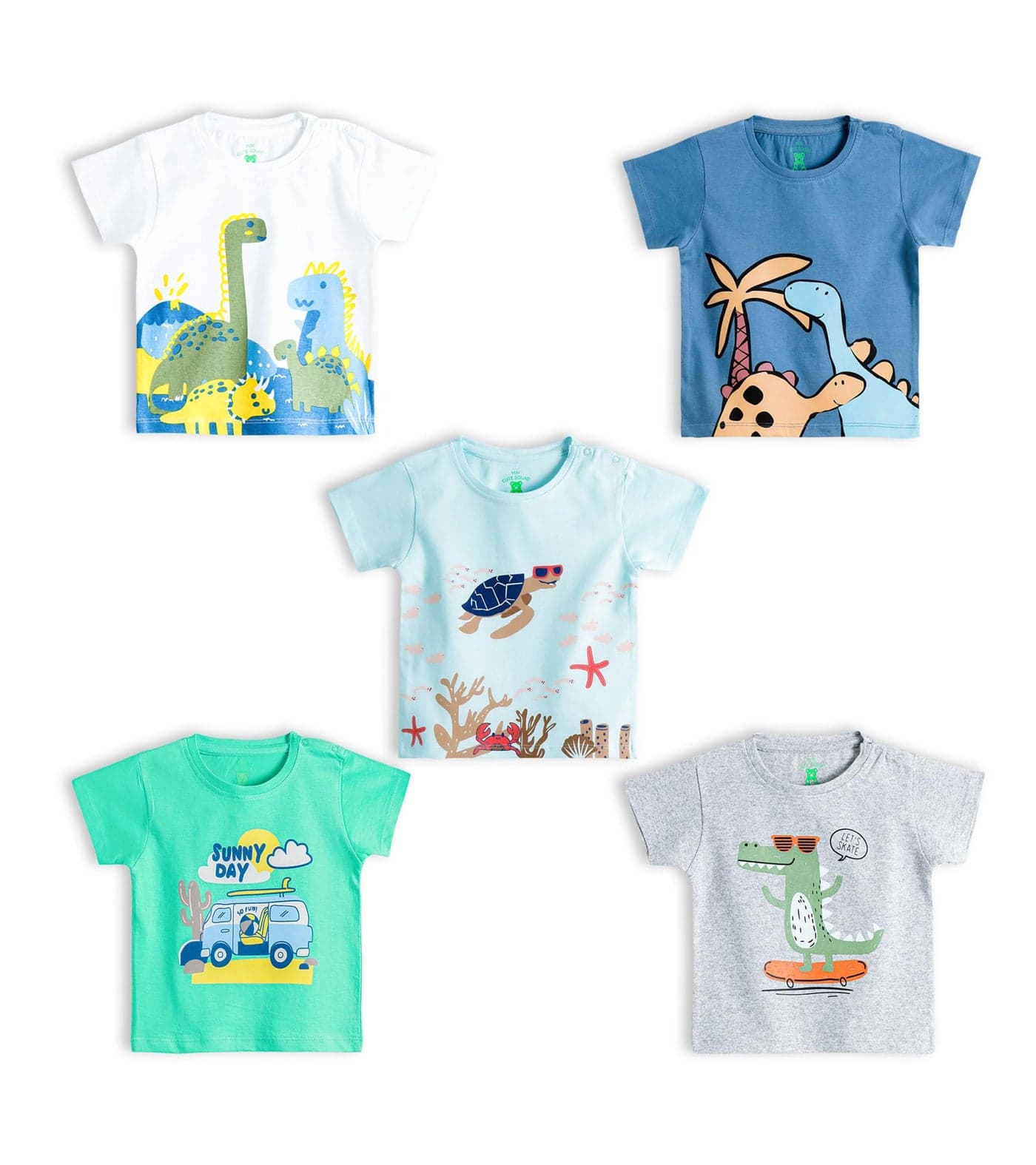 YUV Infant Baby Boys & Girls Cotton Printed Multicolor Half Sleeve Regular Fit T Shirts - 9 To 12 Months Babies, Pack Of 5, 9-12 Month