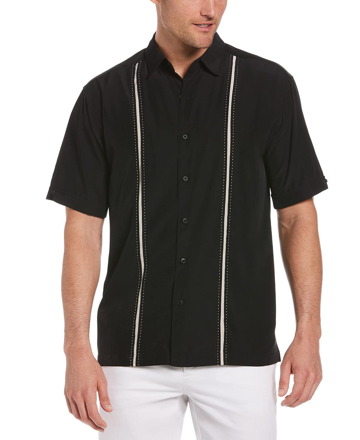 Cubavera Paneled Short Sleeve Shirt For Men, Classic Fit, Wrinkle Resistant, Casual Button-Down Shirt For Men With Spread Collar (Sizes Small - 5Xl), Jet Black, 3X-Large Big