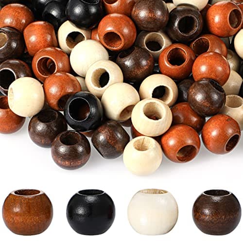 Quzzil 160 Pieces Large Hole Barrel 20mm Diameter 10mm Hole Wooden Beads Natural Wood Macrame Loose Spacer Unfinished Craft Spacer Hair Braid Beads for DIY Crafts Jewelry Bracelet Making