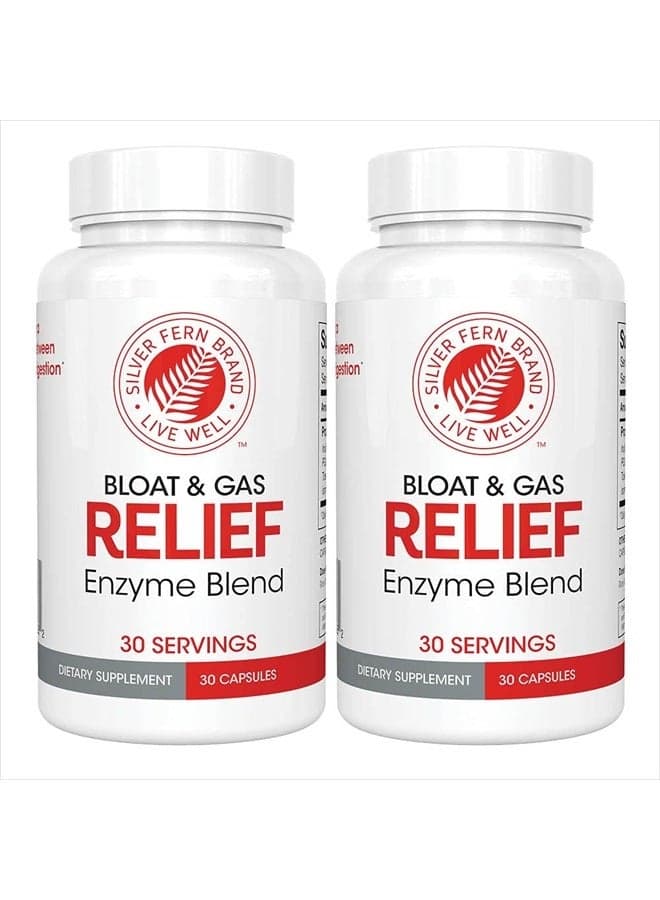 Bloat & Gas Relief Digestive Enzyme Blend - 2 Bottles = 60 Servings - FODMAP & Bloating Digestion Supplement with Tolerase L, Pectinase & More (2 Bottles)