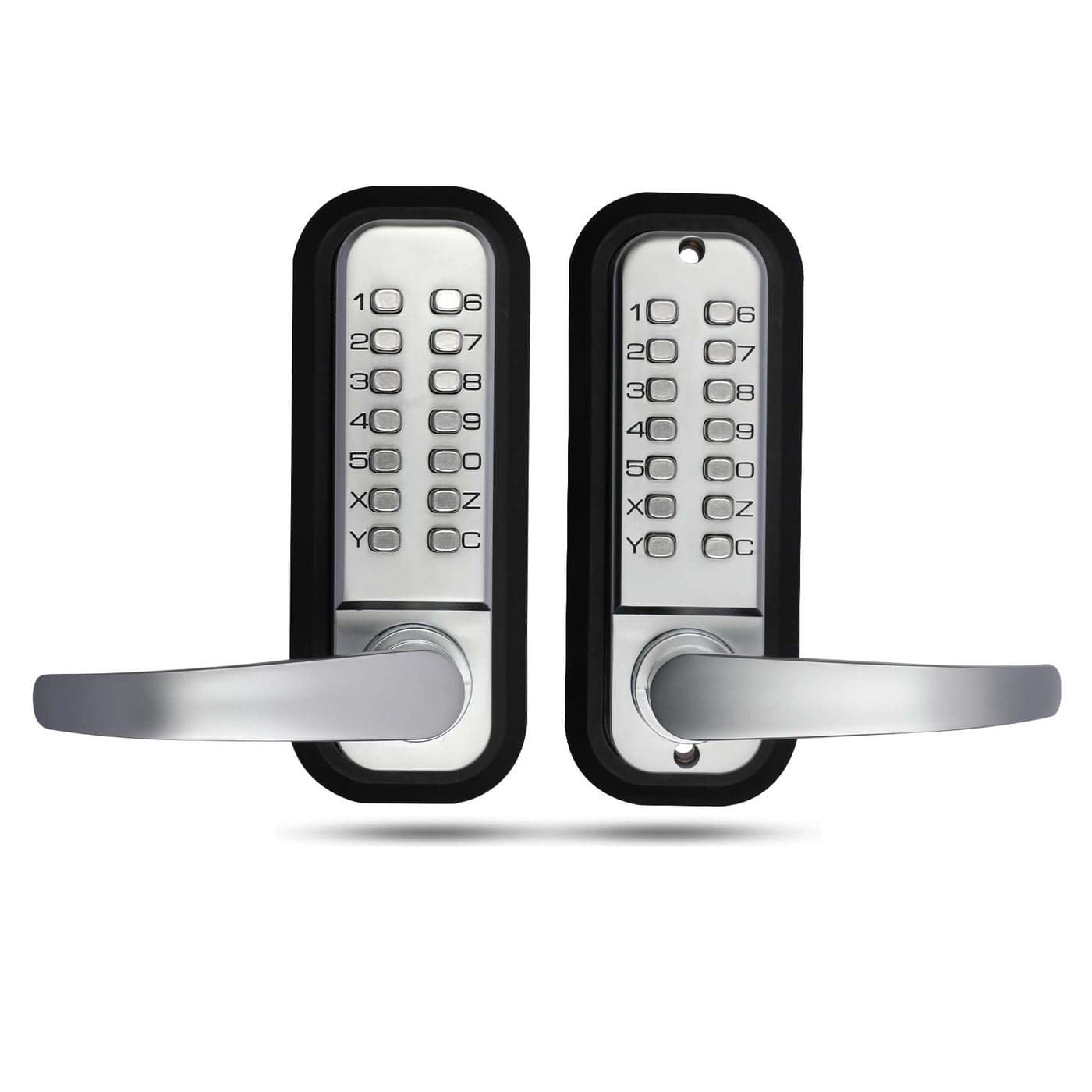 New Upgrade Double Sided Keypad Door Lock with Adjustable Deadlatch 238 and 234Double Sided Keyless Door Lock with Handle Double Sided Gate Lock for Outdoor Fences Silvery