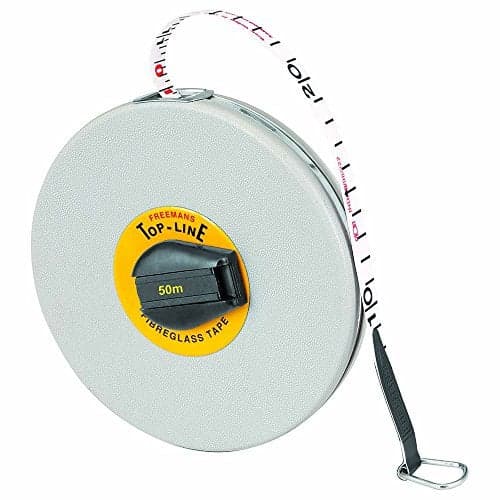 FREEMANS FT50 Fiberglass Top Line Measuring Tape - 50m/165ft || Case Reinforced with Stainless Steel Band || Durable Winding Mechanism Handle and Stainless Steel Mouth with End Hook