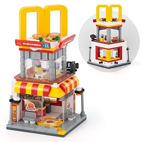 HIGH GODO City Street View Burger Shop Building Set, MOC Creative Model Set Creative Model DIY Toys, Unique Home Decor, Ideas Birthday Holidays Toy Gift Kids Age 8+ (244PCS)