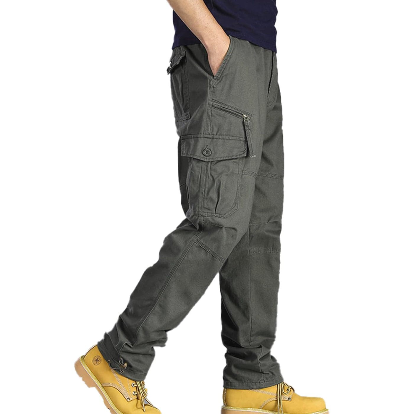 MYMRIN Mens Cargo Pants Elastic Waistband 7 Pockets Hiking Tactical Pants Cotton Cargo Work Pants for MenArmy Green2XL