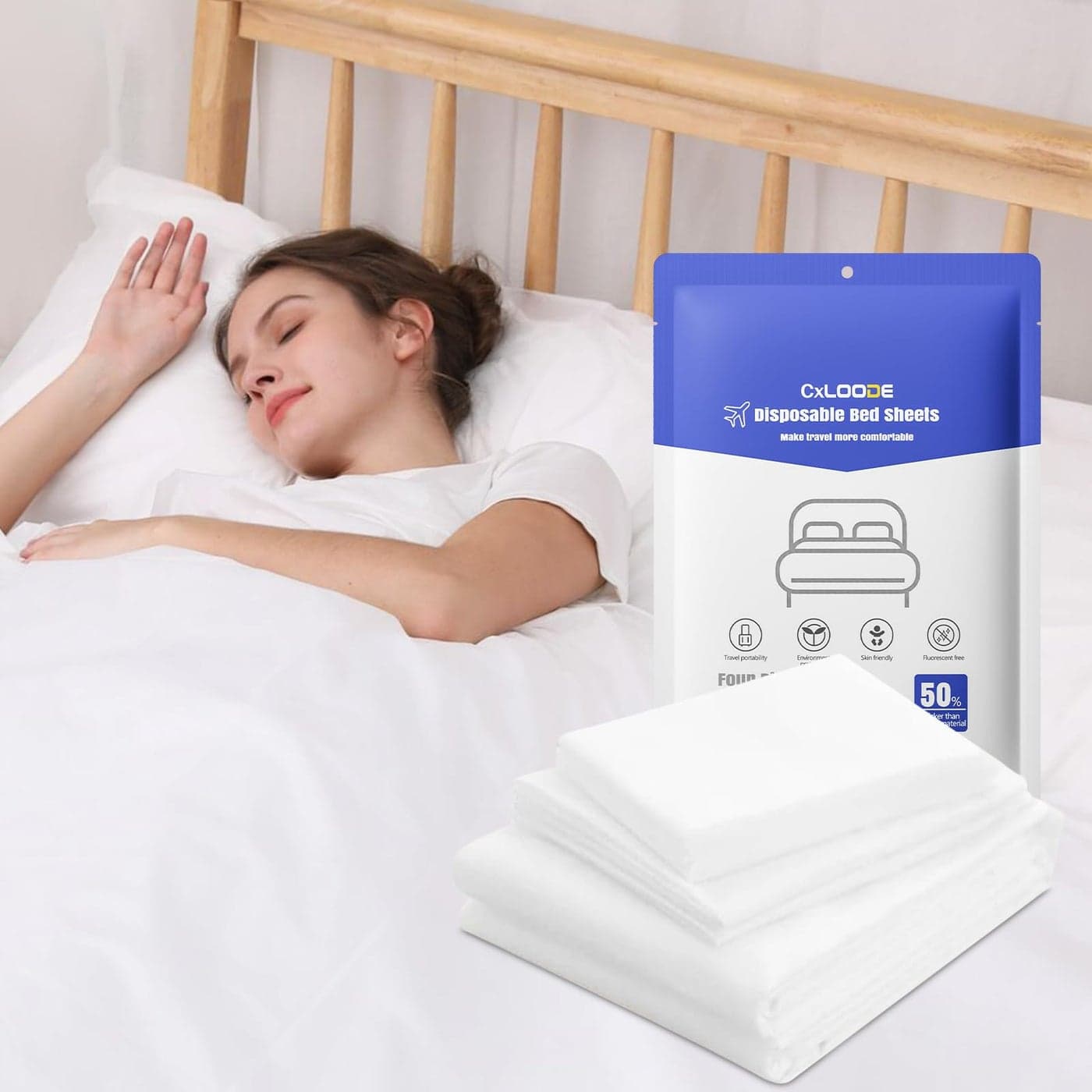 4 PCS Disposable Bed Sheet Queen Size Travel Sheet for Hotel Disposable Sheet for Travel Bedding Cover Portable Sheet with 1 Quilt Cover 1 Sheet and 2 Pillowcase for Travel Business Trip Spa Hotel