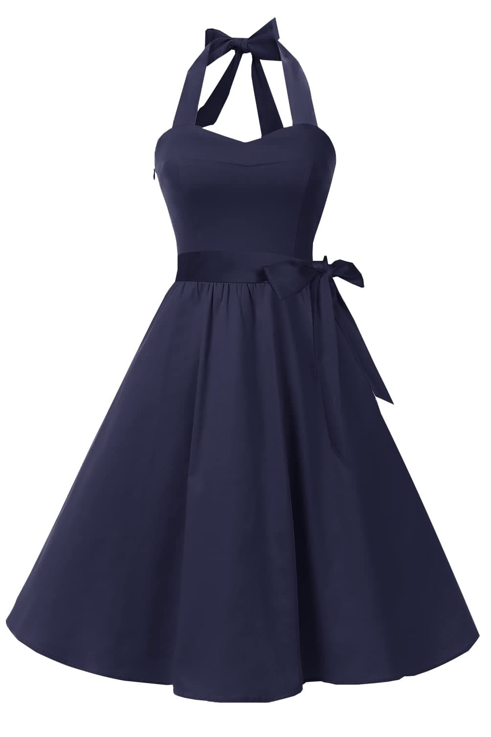 Topdress Women's Vintage Polka Audrey Dress 1950s Halter Retro Cocktail Dress Navy Blue S