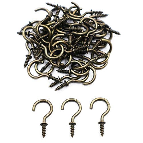 IDEALSV 3/4'' Antique Brass Ceiling Hooks 3/4 Inch Vintage Bronze Cup Hook Screw-in Light Hooks (40 Pack)