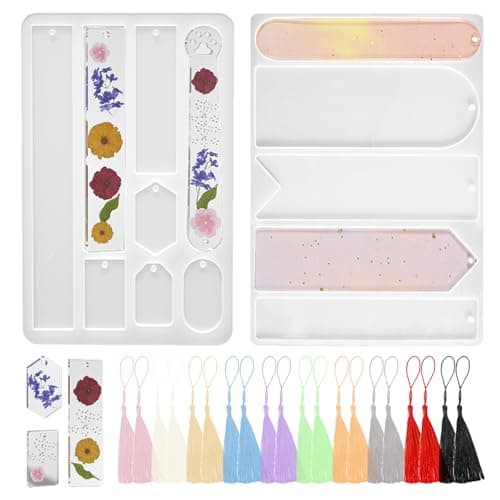 2 PCS Bookmarks Resin Mold Silicone Bookmark Molds with 20Pcs Tassels Blank Wide Arch Rectangle and Cat Claw Pattern Bookmark Molds Kit for Epoxy Resin Casting Crafts Home Decoration Gifts