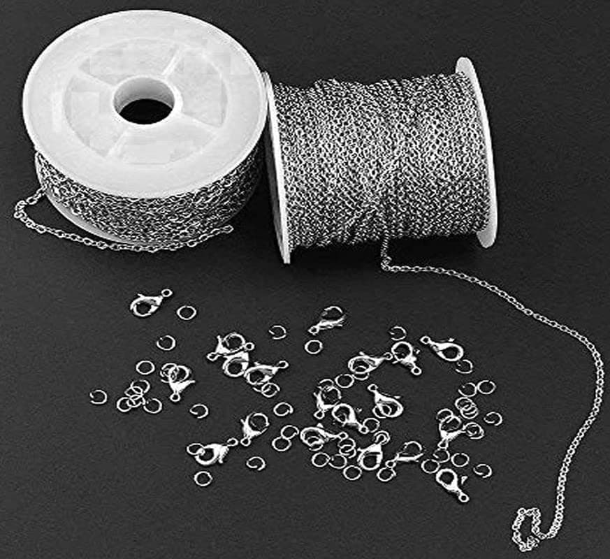 DIY Crafts Pack of 8 Sets, Cable Chain with Lobster, Silver Stainless Steel Link Cable Chain with Lobster Clasps and Jump Rings for Men Women Jewelry C (Pack of 8 Sets, Cable Chain with Lobster)