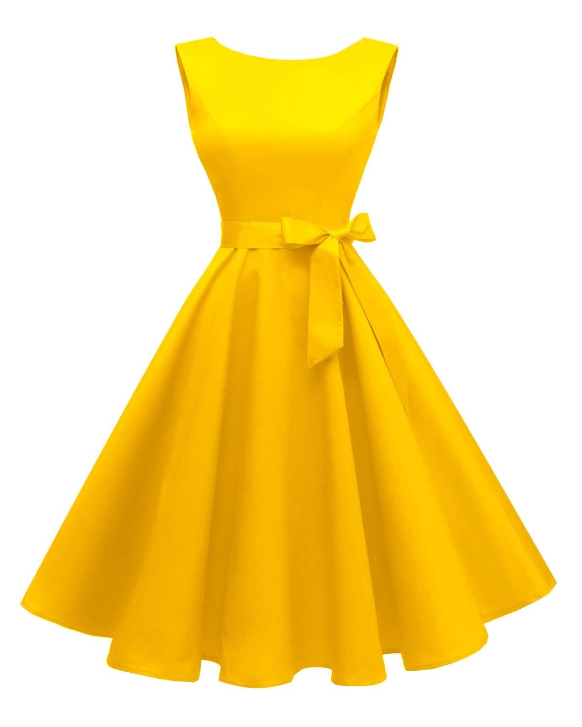 Hanpceirs Women's Boatneck Sleeveless Swing Vintage 1950s Cocktail Dress Gold L New