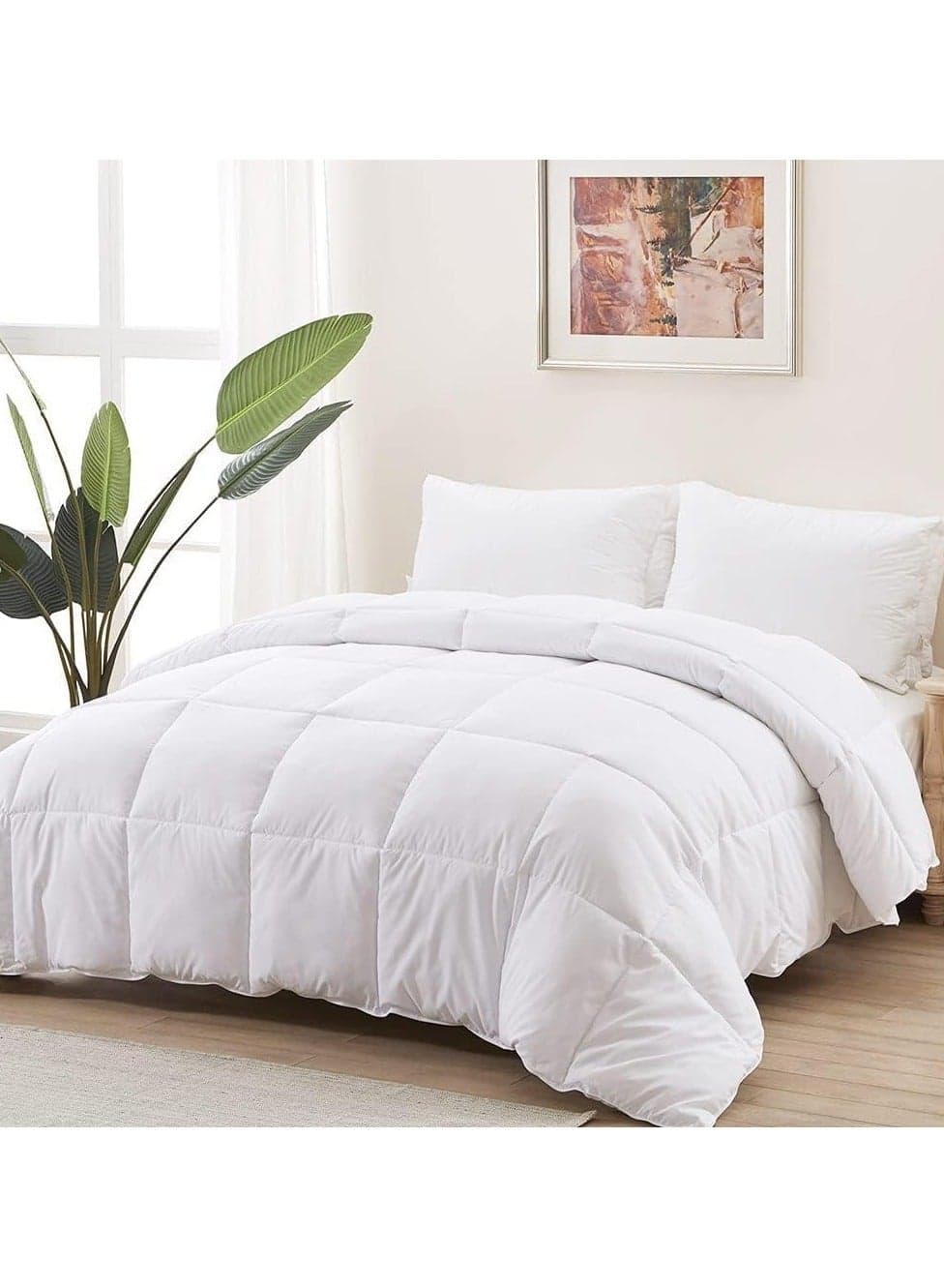 3-Piece Duvet Insert Quilted Plain Double Size with 2 Pillow Cotton White 220*260CM