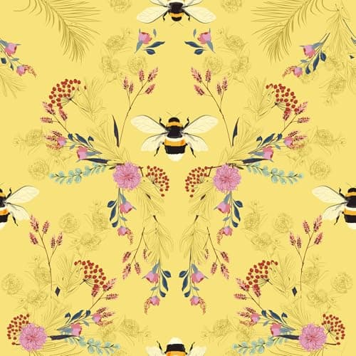 Livelynine Yellow Bee Wallpaper Peel and Stick Traditional Removable Wallpaper Vintage French Bee Botanical Flower Victorian Floral Contact Paper for Cabinets Kitchen Nursery Bees Gold Vinyl 175x788