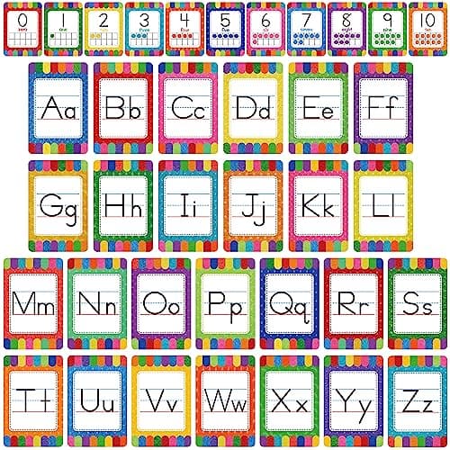 Alphabet Bulletin Board Set, 37 PCS ABC Wall Decorations 26 Upper/Lower Case Letters plus 0-10 Numbers Small Posters for Preschool, Kindergarten Classroom Playroom Bedroom Decorations for Students