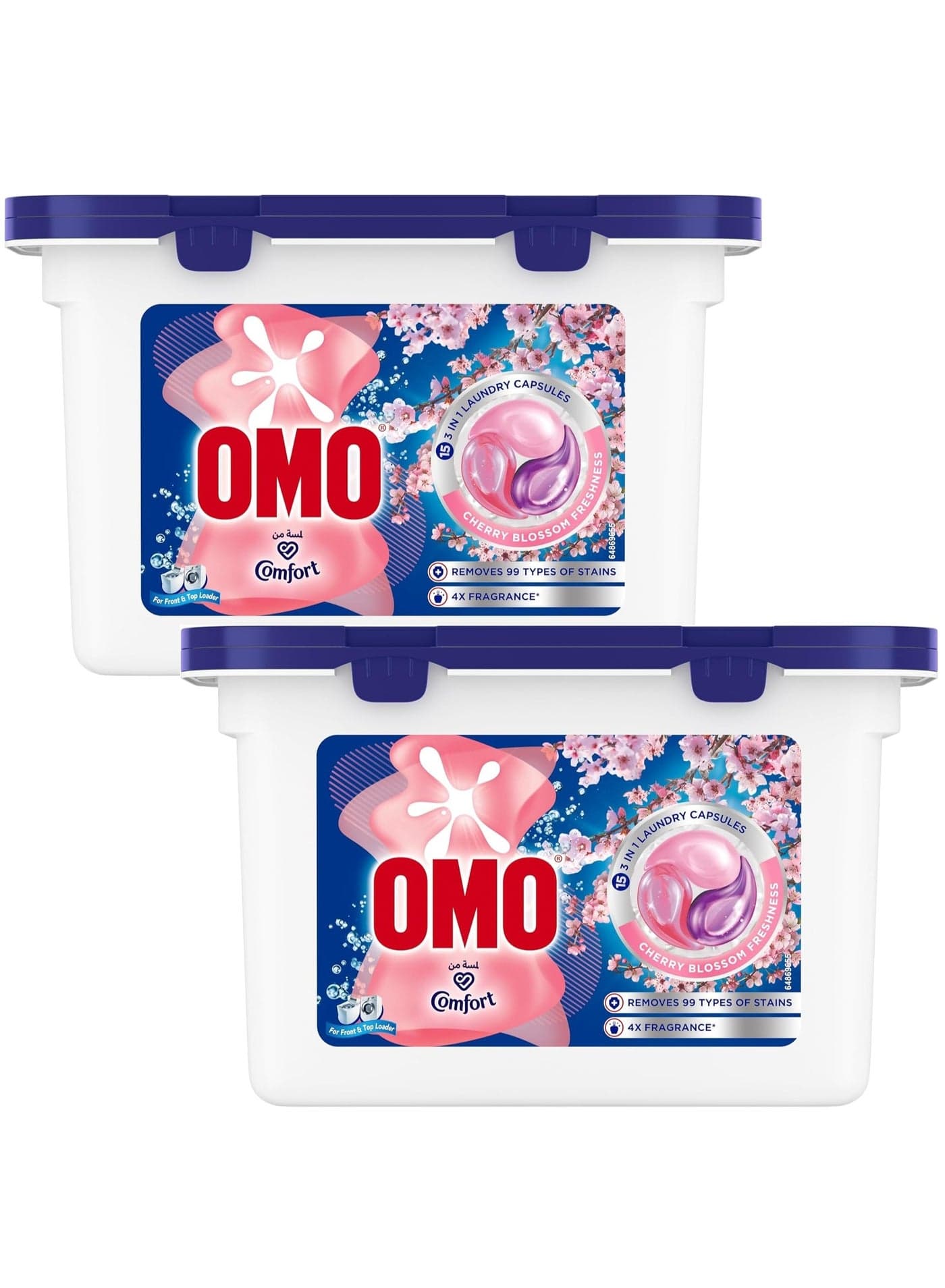OMO Comfort 3-in-1 Laundry Capsules, Cherry Blossom Freshness, 15 Capsules Pack of 2