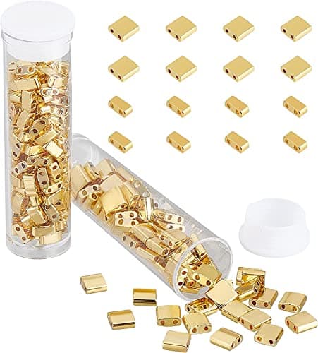 NBEADS About 226 Pcs 2 Hole Half Beads Golden 2Hole Spacer Rectangle Mini Japanese Glass Seed Beads for Christmas Jewelry Making 5 5mm5 25mm
