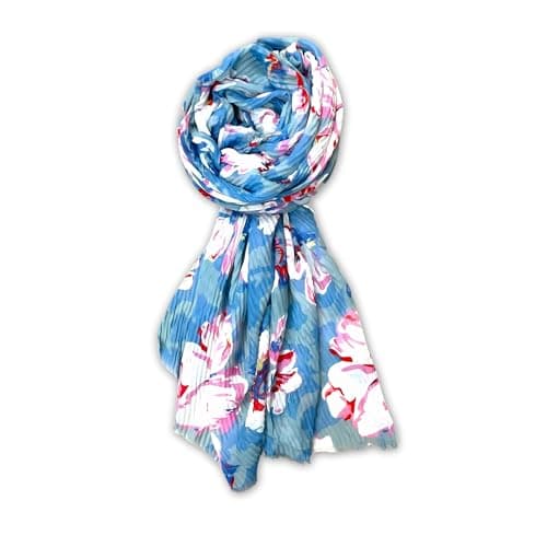 Scarf Woman Pleated Floral Print Mal Mal Cotton Scarves | Hijab Scarf | Headscarf | Neck Scarf | Stoles | Wraps (Blue)