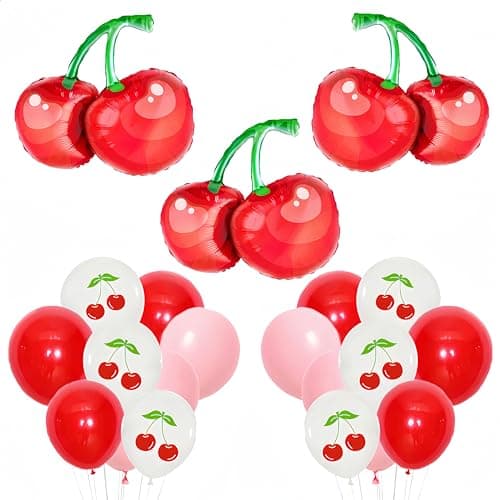 21Pcs Cherry Balloons for Shes The Cherry On Top PartyCherry Birthday Decorations for GirlsValentines DaySummer Fruit DecorBerry Cherry Cake Toppers for Fruit GirlsSummer Fruit Foil Balloons