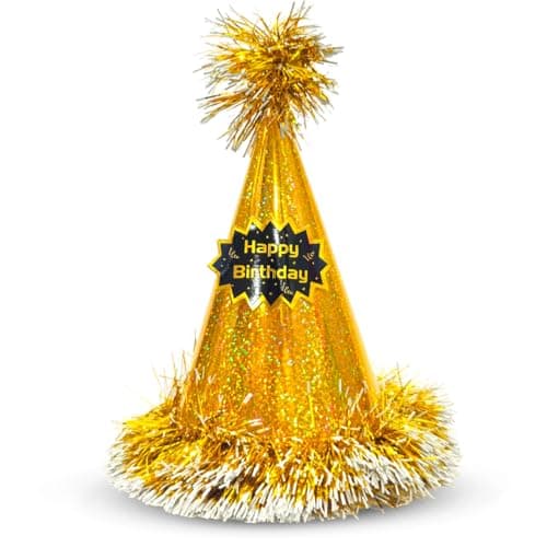 Wanna Party Golden Happy Birthday Fringe Hat for Kids & Adults - Shiny Cap for Celebrations, Boy Girl for Accessory