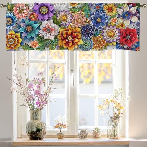 SIOQCKIS Boho Valances for Windows, Floral Valances for Windows, Boho Window Valance for Kitchen Floral Curtains Valance Bohemian Decor Flower Window Decor Living Room Bedroom Bathroom 51x18in
