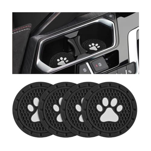 Osilly Car Cup Holder Coaster 4 Pack PVC Paw Print Anti Slip Insert Coasters 275 Inch Universal Cute Dog Paw Auto Drink Mat Car Interior Accessories Decor for SUV Truck RV and More Black