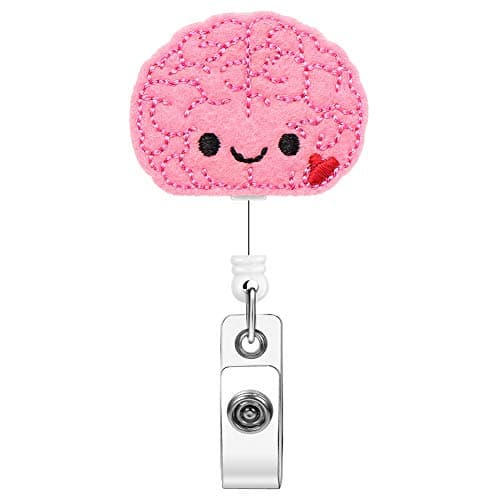 Soleebee Brain Badge Reel, Retractable Nurse Badge Holder With Belt Clip, Cute Felt ID Holder for Doctors, Teachers, Students