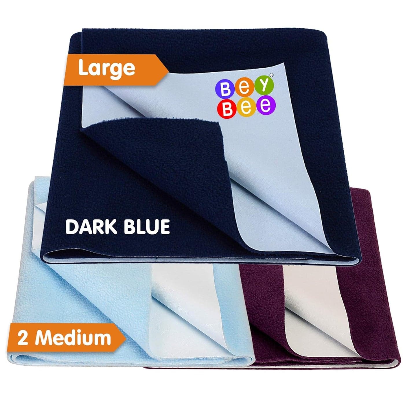 Bey Bee Gifts Pack Waterproof Bed Protector Dry Sheet Combo, Medium and Large, Dark Blue/Plum/Blue (Pack of 3)