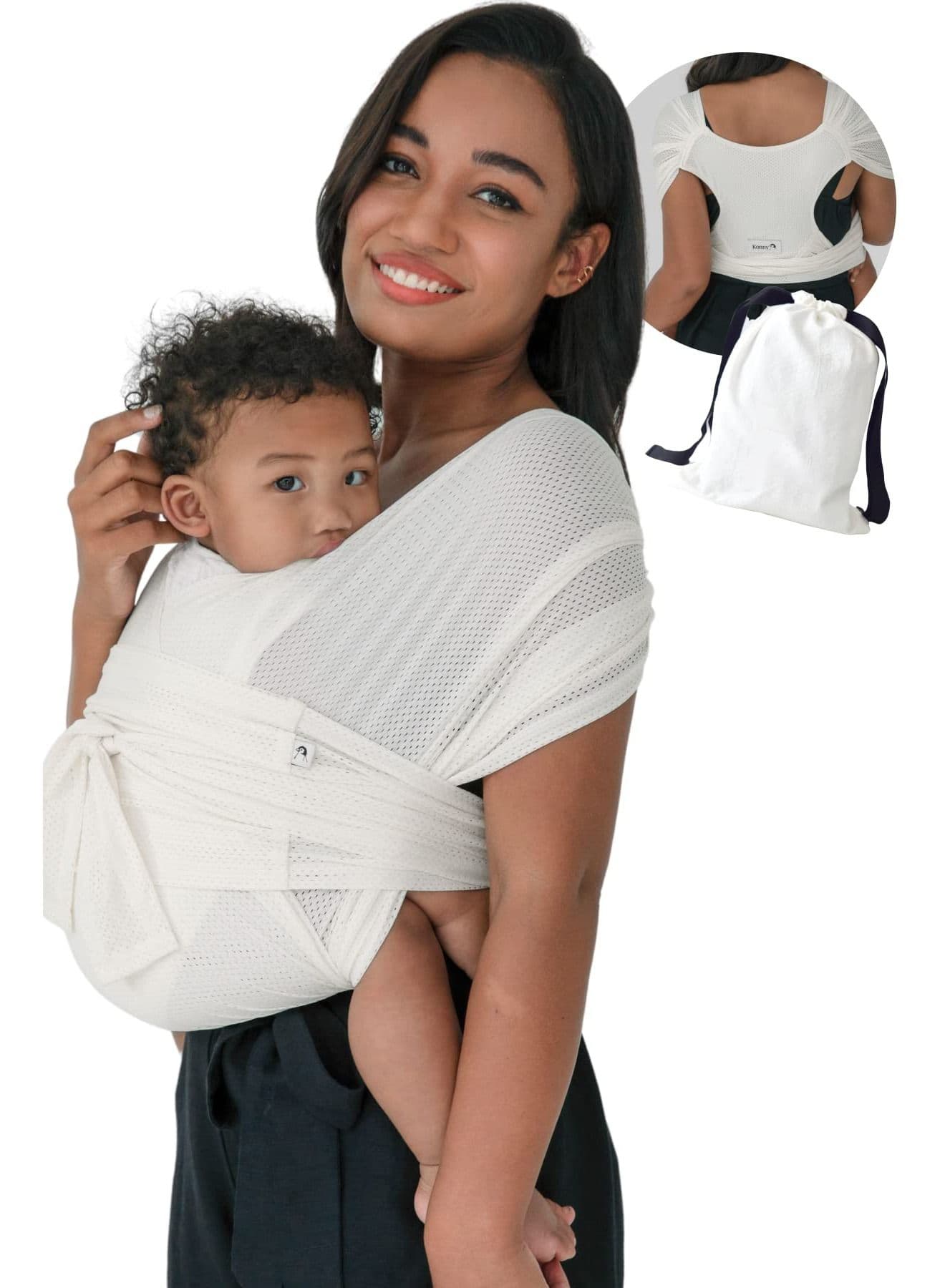 Baby Carrier Wrap Summer Mesh Breathable Easy to Wear Hands-Free Moisture Wicking Soft Ideal for Newborns and Kids Under 44lbs (White)