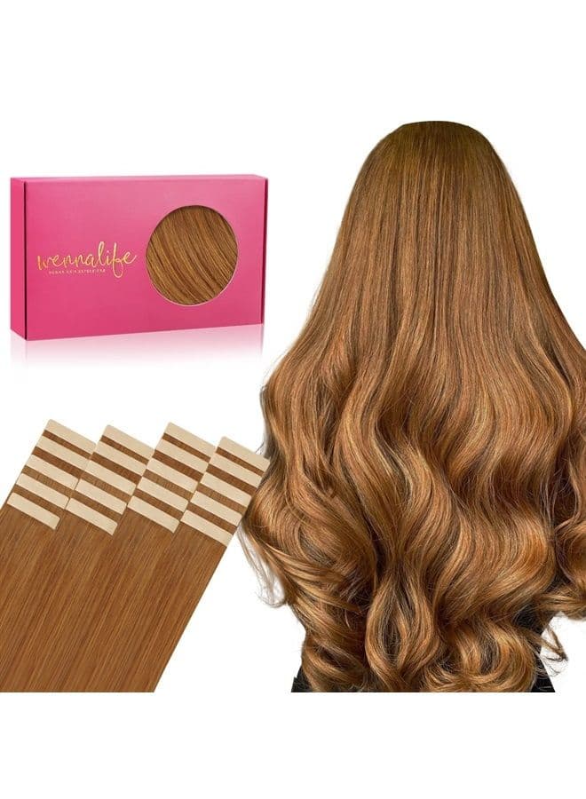 WENNALIFE Tape in Hair Extensions Human Hair, 20pcs 50g 14 inch Auburn Ginger Remy Hair Extensions Straight Human Hair Tape in Extensions Skin Weft Tape Extensions Human Hair