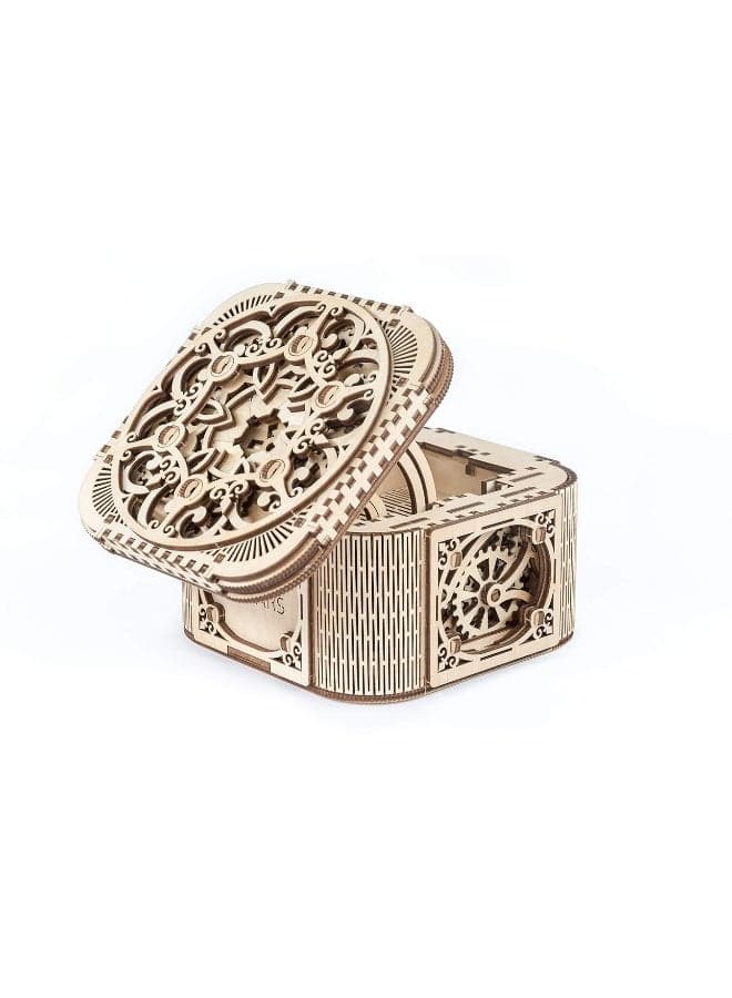 UGEARS Mechanical Models 3-D Wooden Puzzle - Treasure Box w/Key (Secret Hidden Puzzle) Idea Wood Puzzles for Adult