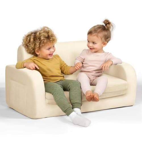 3in1 Extra Wide Convertible Kids Couch Flip Open Toddler Couch to Lounger Comfy Toddler Chair MachineWashable Kids Sofa for Girls Kid Sofa Bed for Fun Playtime or Comfy Lounging Beige