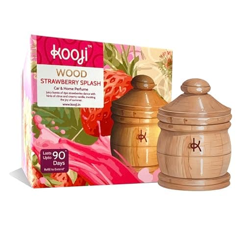 Kooji Wood - Strawberry Splash - Car & Home Perfume - 12ml | Premium Freshener - Ripe Strawberry, Citrus & Creamy Vanilla Notes - 100% Indian Ingredients - Long-Lasting Aroma - Up to 90 Days