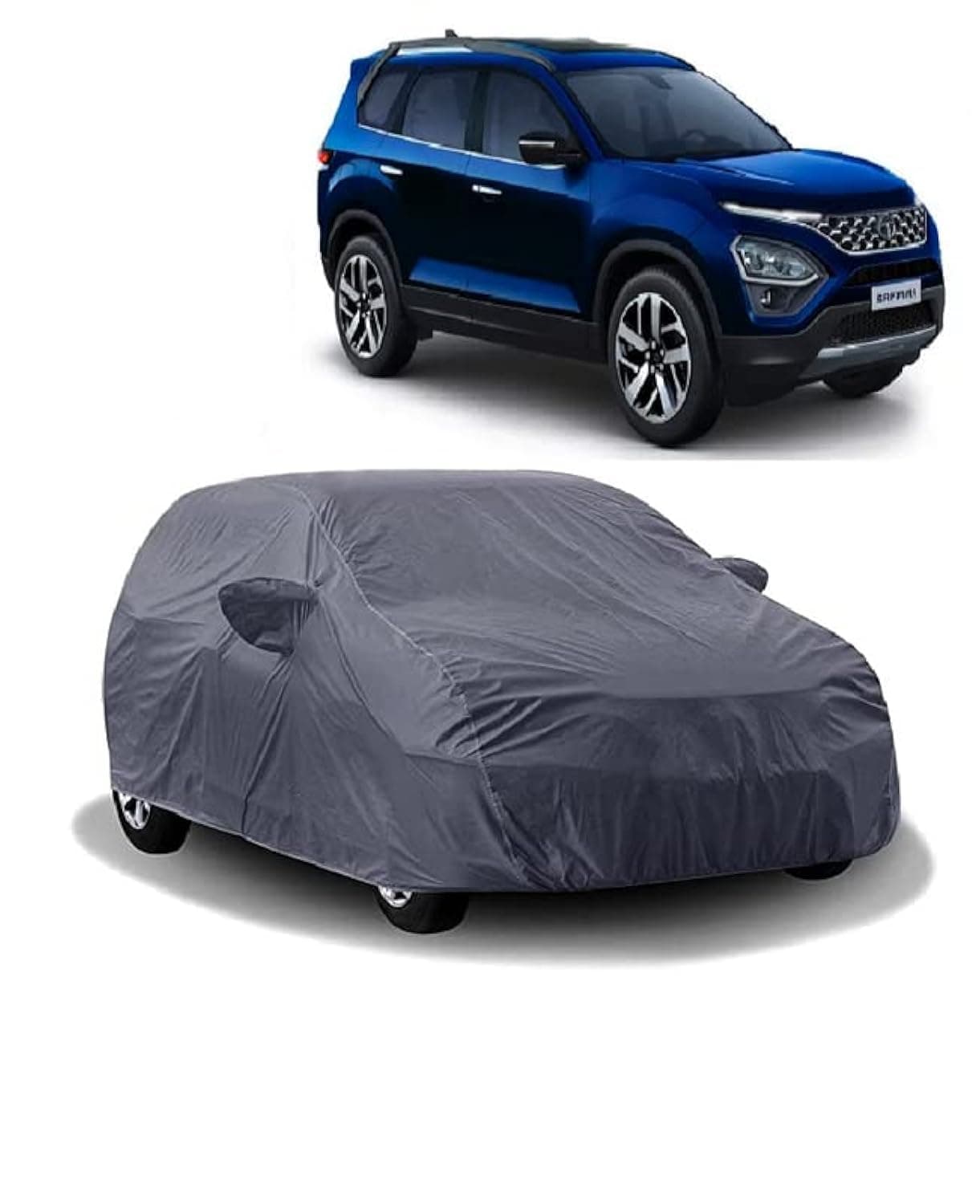 Carigiri Grey Car Body Cover for Tata Safari (Triple Stitched,Mirror Pockets,UV Resistant,Dustproof)(Models-2021,2022)