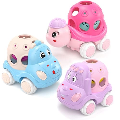 Baby Girl Toy Cars for Toddlers 13 Push and Go Rattle Cars for Baby Toy 691218 Months First Birthday Easter Gifts for 1 2 Year Old Girls Infant Pink Friction Truck Set