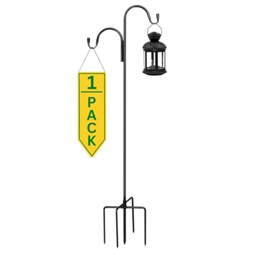 ecofynd 48 Inch Tall Shepherds Hook, Super Strong, Rust Resistant Metal Hook for Hanging Solar Light, Bird Feeders, Lanterns, Plant Baskets, Weddings Decor (Pack of 1, HOOK014-BLK)