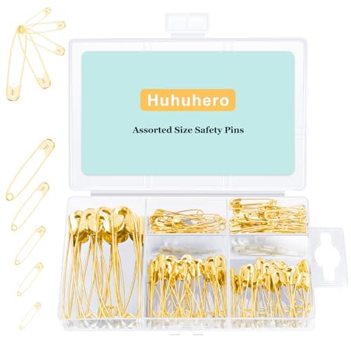 Huhuhero Safety Pins Assorted 160Pack 5 Different Sizes Small and Large Safety Pins for Clothes Fabric Costume Nickel Plated Steel Pin Bulk Sewing Arts Crafts Supplies Gold