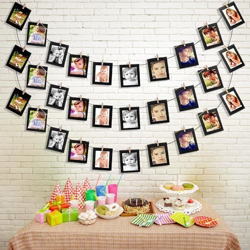 Party Propz Paper Photo Frame - 10 Pcs 5x7 Kraft Paper Picture Frames DIY Cardboard Photo Frames with Wood Clips and Jute Twine (Black) | photo frame for wall | photo frame for wall decoration