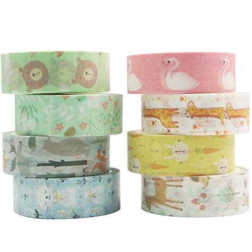 YUBBAEX Little Zoo Washi Tape Set 8 Rolls Animals Decorative Masking Tapes for JournalScrapbook Planner DIY Crafts