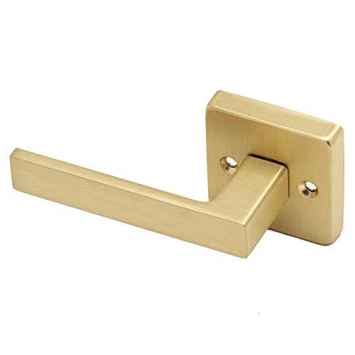 Linkaa Gold Dummy Lever Door Handles Square(2 Handles), Satin Brass Door Levers for Closet Laundry (1 Pack, Dummy (2 Handles))