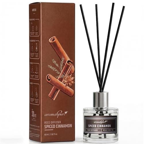 Aromahpure Premium Reed Diffuser Set - Cinnamon | 60 ML with 4 Fiber Reed Sticks Long Lasting Upto 35 Days | Room Freshener for Bedroom, Washroom, Office | Toxin Free, Aromatherapy, Stress Relief