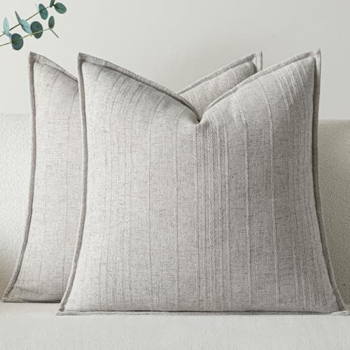 a moment Linen Pillow Covers Set of 2Boho Farmhouse Throw Pillowcases Neutral Textured Decorative Covers for Couch Sofa Bed Soft Linen Blend Accent Case Cushion Home Decor 18x18 Beige Grey