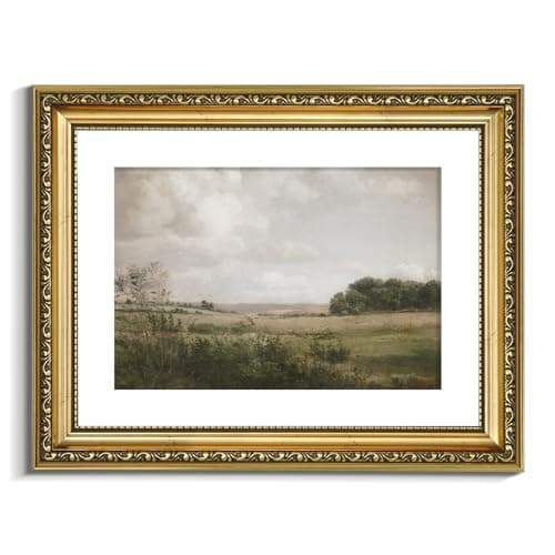 VIYYIEA Vintage Gold Framed Landscape Wall Art, Bedroom Living Room Nature Scenery Picture Wall Decor, Canvas Prints, Antique Frame Classic Paintings Farmhouse Country Decor,11x14 Inch