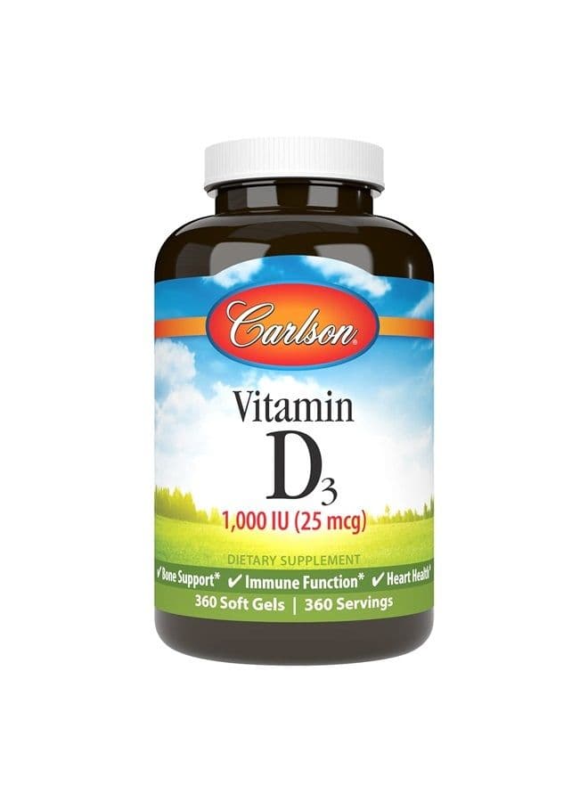 Vitamin D3, 1000 IU (25 mcg), Bone Health, Muscle Health, Cholecalciferol, Vitamin D Supplements, Vitamin D3 Soft Gels, 360 Softgels