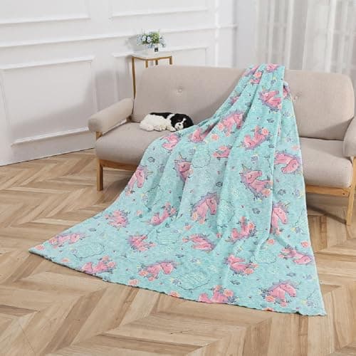 FunBlast Glow in The Dark Blanket for Kids – Cartoon Print Blankets for Kids, Light Weight Soft Cozy All Weather Blankets for 1-10 Years Old Toddlers Baby Boys & Girls (Unicorn-Green)