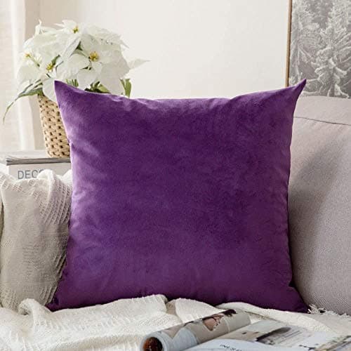 Khooti Velvet Cushion Cover, 20x20 | Purple | Pack of 1 | Solid Plain Soft & Smooth, Decorative Cushion Covers for Living Room, Bedroom, Couches, Chairs, Sofas, Beds & Home Decor