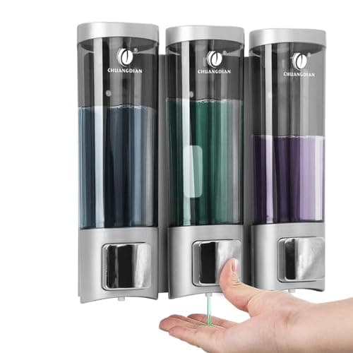 Shower Soap Dispenser Shampoo and Conditioner Dispenser for Shower Wall 3 Chamber No Drill Wall-Mounted Shampoo Bathroom Soap Dispenser Lotion Gel Container Dispenser Satin Sliver, CHUANGDIAN