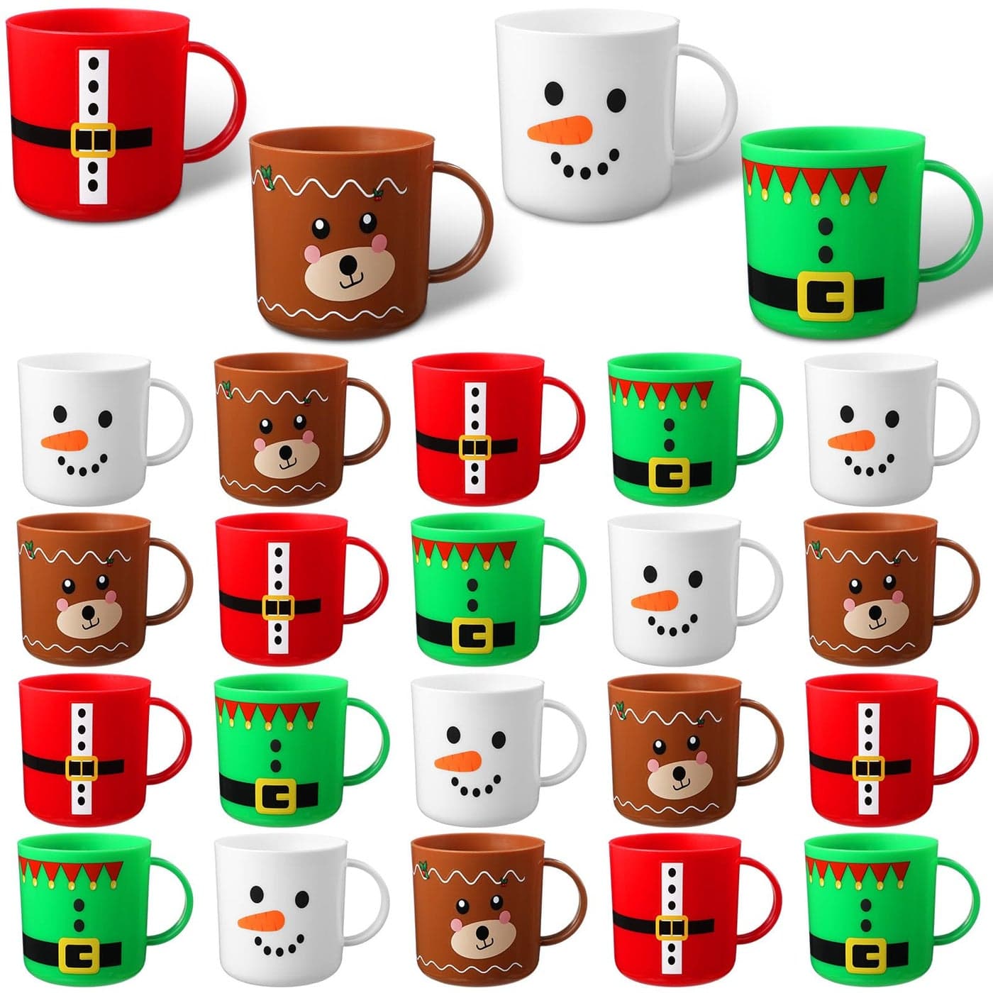 Yaomiao 24 Pcs Christmas Mugs Set Santa Snowman Elk Elf Plastic Mugs Bulk Christmas 7 oz Cups Gifts for Holiday Party Supplies 4 Styles